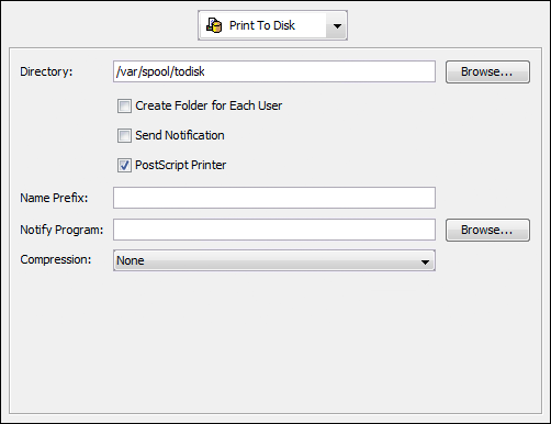 <code>Print To Disk</code> printer connection