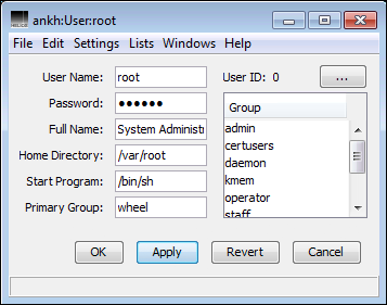 HELIOS Admin – User configuration window