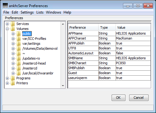 HELIOS Admin “Preferences” window