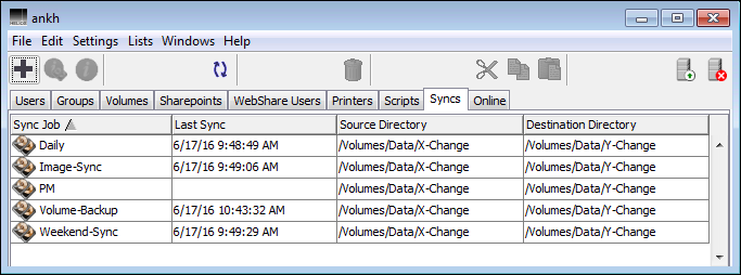 HELIOS Admin <code>Syncs</code> list