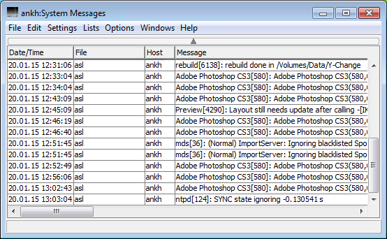 System messages file on host “ankh”