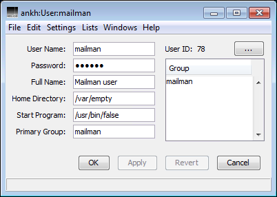 User data for user “mailman” on host “ankh”