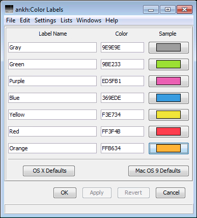 “Color Labels” window