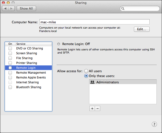 OS X: <code>Computer Name</code> in the “Sharing” dialog