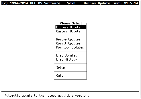 HELIOS Update Installer – Main menu
