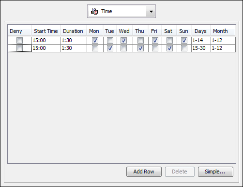 <code>Time</code> printer connection (advanced settings)