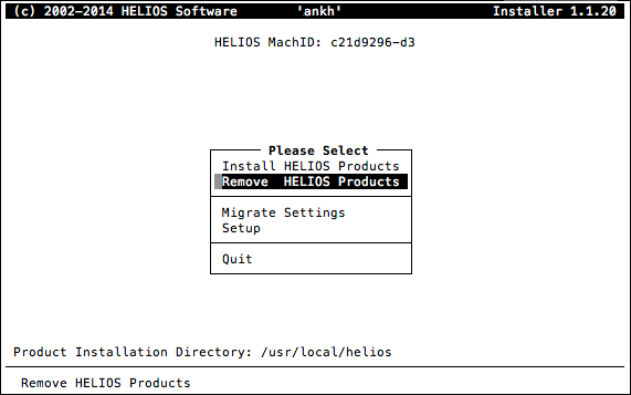 HELIOS Installer – Main menu