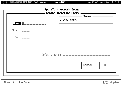 Creating a new interface entry