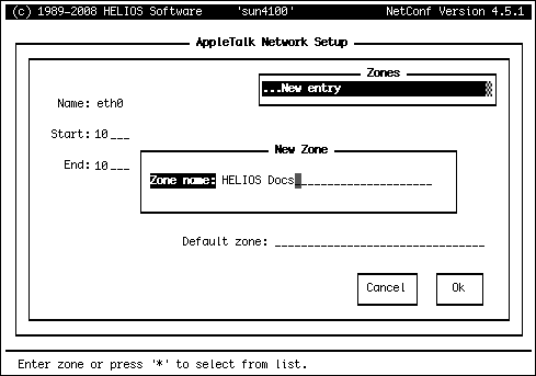 Entering an individual zone name