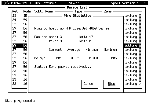 Watching the ping statistics (device response)