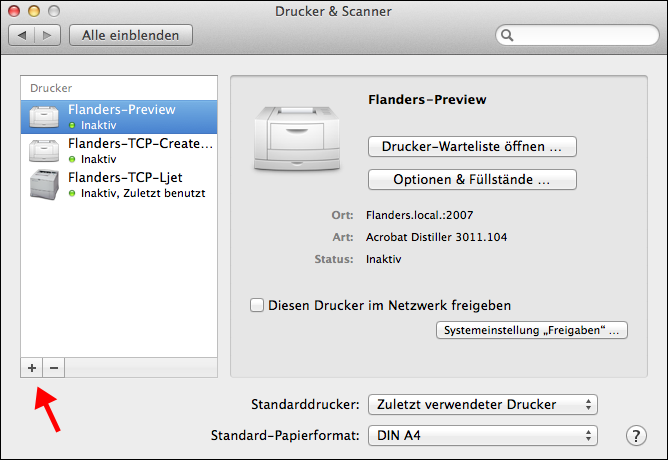 Apple Systemeinstellungen „Drucker & Scanner“