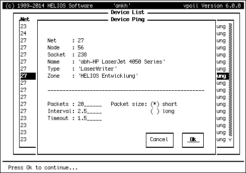 Einstellen des Dialogs „Device Ping“