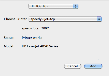 Choose printer queue for “HELIOS TCP” printer
