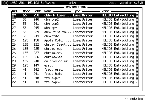 Device list provided by the “vpoll” program