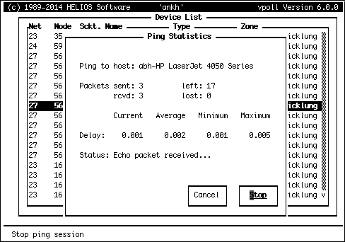 Watching the ping statistics (device response)