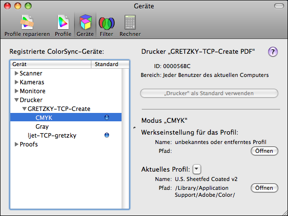 <code>ColorSync</code>-Profile für den CMYK-Farbraum