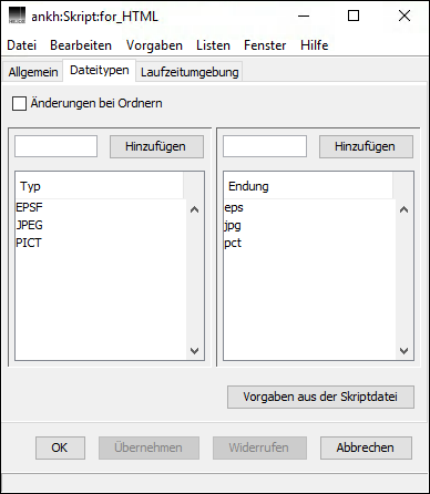 HELIOS Admin Fenster „Skript“ – Registerkarte <code>Dateitypen</code>