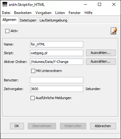 HELIOS Admin Fenster „Skript“ – Registerkarte <code>Allgemein</code>