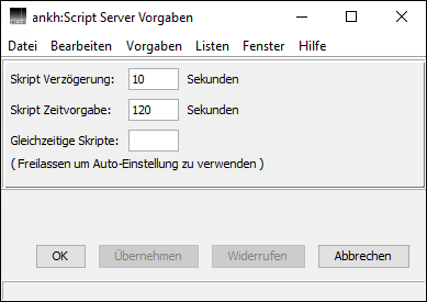 HELIOS Admin Fenster „Script Server Vorgaben“