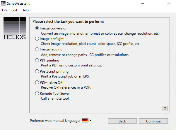 Aufgabenauswahl im ScriptAssistant-Dialog