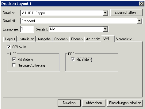 Registerkarte „OPI“ im QuarkXPress Dialog „Drucken“