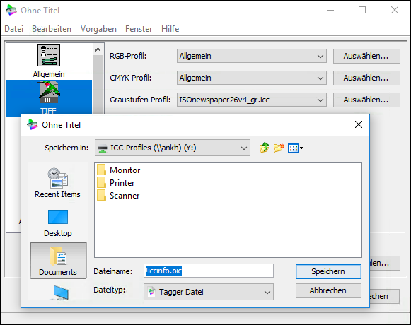 Sichern einer ICC-Infodatei
