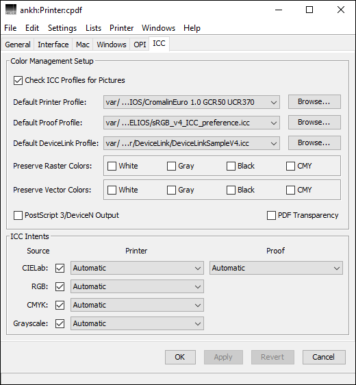 Defining ICC settings for a printer queue