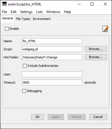 HELIOS Admin “Script” window – <code>General</code> tab