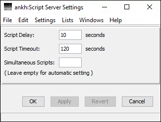 HELIOS Admin “Script Server Settings” window