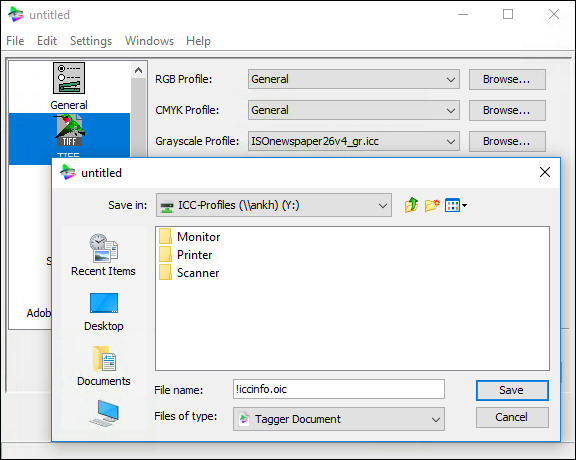 Saving an ICC info file