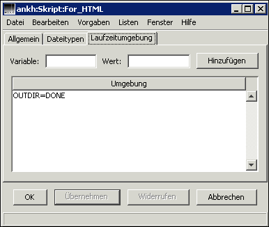 HELIOS Admin Fenster „Skript“ – Registerkarte <code>Laufzeitumgebung</code>