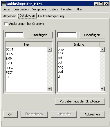 HELIOS Admin Fenster „Skript“ – Registerkarte <code>Dateitypen</code>