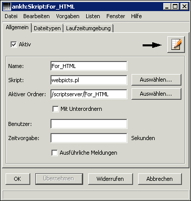 HELIOS Admin Fenster „Skript“ – Registerkarte <code>Allgemein</code>