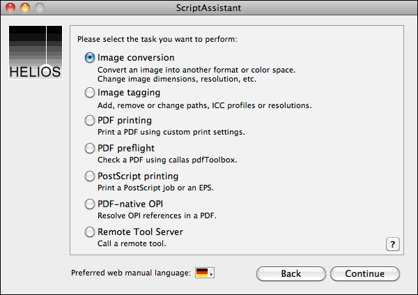 Aufgabenauswahl im ScriptAssistant Dialog