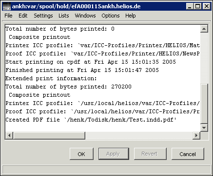 Contents of a printer log file