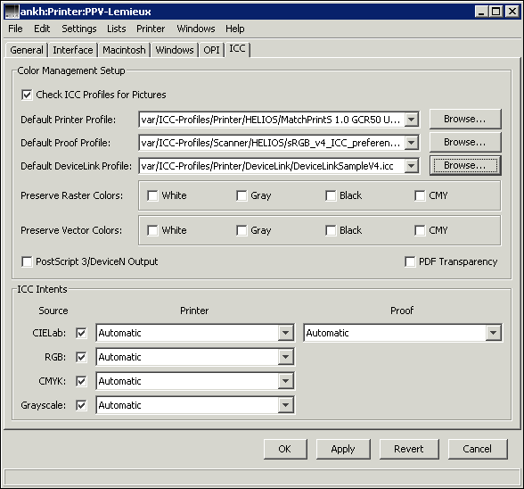 Defining ICC settings for a printer queue