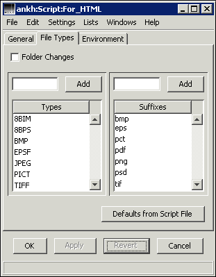 HELIOS Admin “Script” window – <code>File Types</code> tab