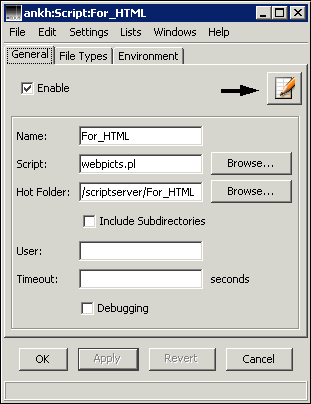 HELIOS Admin “Script” window – <code>General</code> tab