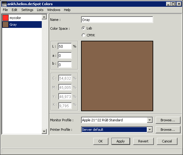 The <code>Spot Colors</code> definition window