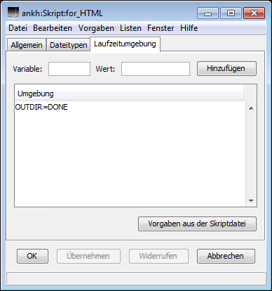 HELIOS Admin Fenster „Skript“ – Registerkarte <code>Laufzeitumgebung</code>