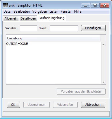 HELIOS Admin Fenster „Skript“ – Registerkarte <code>Laufzeitumgebung</code>