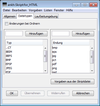 HELIOS Admin Fenster „Skript“ – Registerkarte <code>Dateitypen</code>