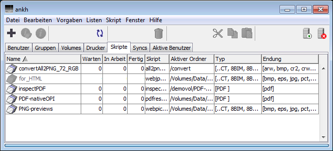 HELIOS Admin Registerkarte „Skripte“