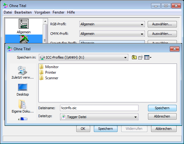 Sichern einer ICC-Infodatei