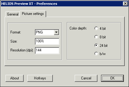 HELIOS Preview XT: “Picture settings” tab
