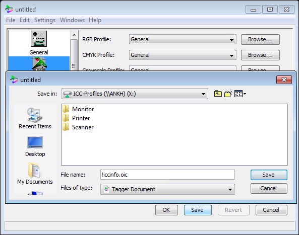Saving an ICC info file
