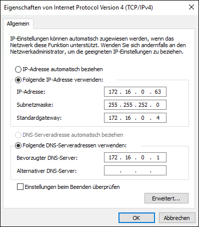 Fenster „Eigenschaften von Internetprotokoll Version 4 (TCP/IPv4)“