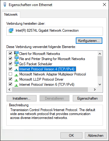 Fenster „Eigenschaften von Ethernet“