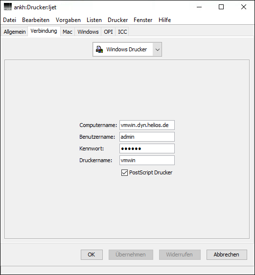 Verbindung <code>Windows Drucker</code>