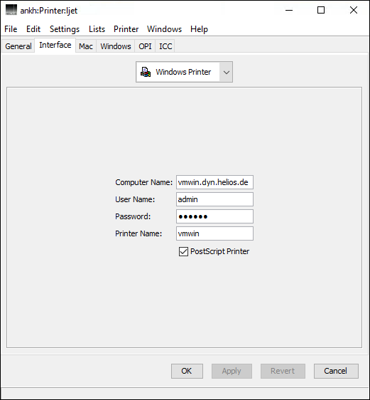 <code>Windows Printer</code> connection